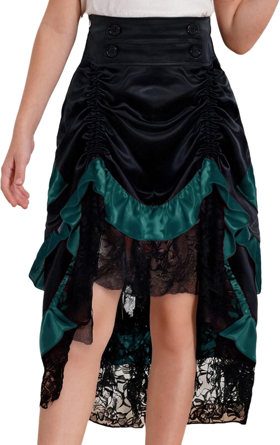 Sxiwei Kids Girls Gothic Steampunk Tiered Ruffle Lace High-Low Skirt Medieval Vintage Victorian Skirt