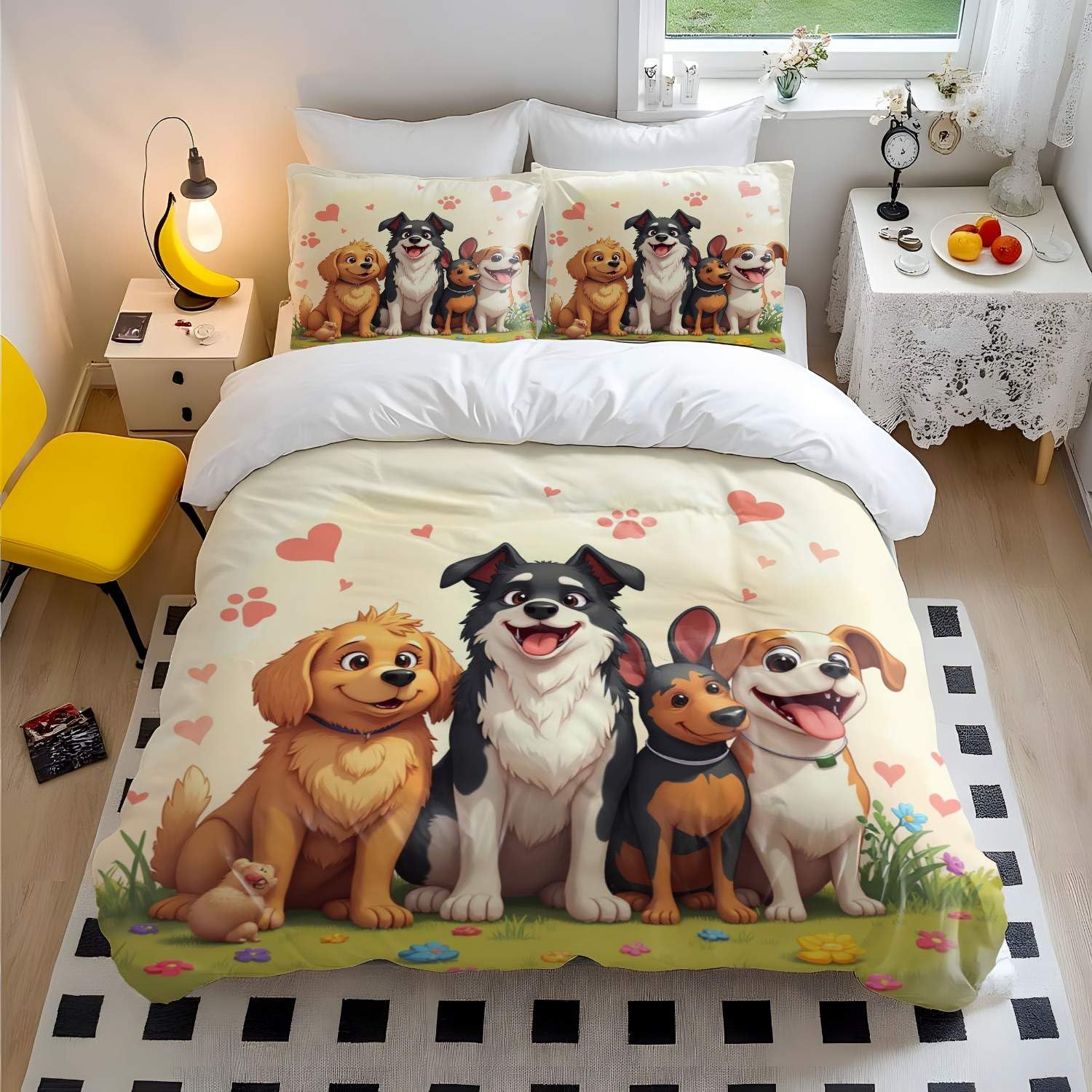 Parure de lit enfant motif chien pour chambre double chaleureuse