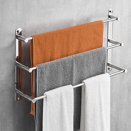 Lolypot Toallero Multicapa de Acero Inoxidable 304, toallero de Pared, Estante de Pared, toallero de Pared, Soporte para Toallas de baño, 3 Barras, ...