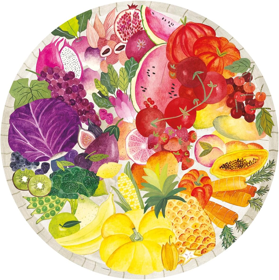 Circle of Colors: Fruits and Vegetables 500 Piece Round Jigsaw Puzzle for Adults & Kids - Unique Softclick Technology | Vibrant Matte Finish | Sustainable Forest Materials