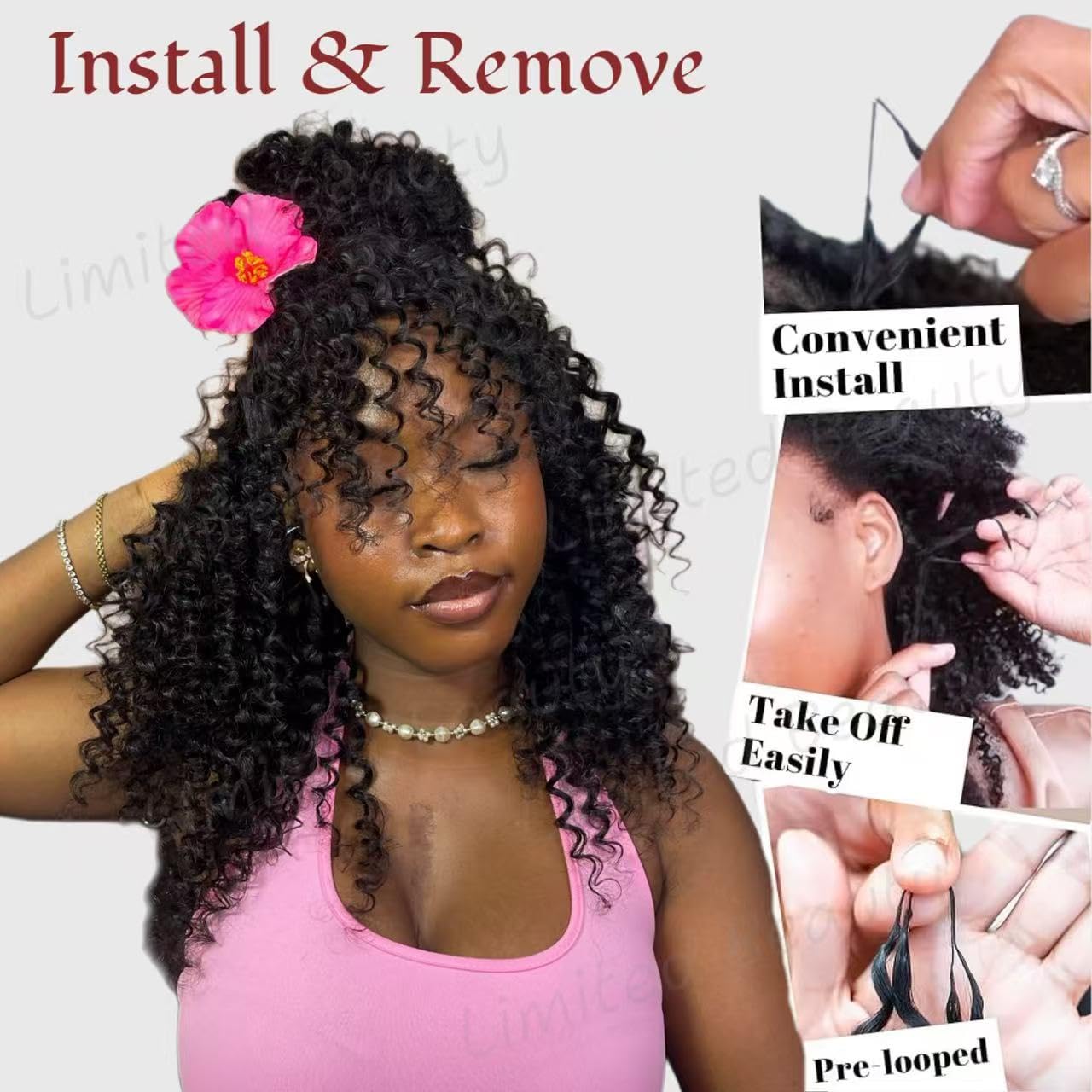 Curly Feather Crochet Hair Deep Wave 18 Inch Synthetic Pre-Separated Roots Knotless Pre-Separated Feather Crochet Hair Extension Deep  main image 2