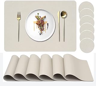 Placemats Set of 6, Faux Leather Place Mats with Coasters, Waterproof, Stain Resistant, Heat