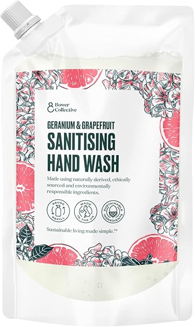 Bower Collective, Antibacterial Grapefruit & Geranium, Liquid Hand Soap Refill, Eco-Friendly, Natural, Hand Wash Refill, 1L