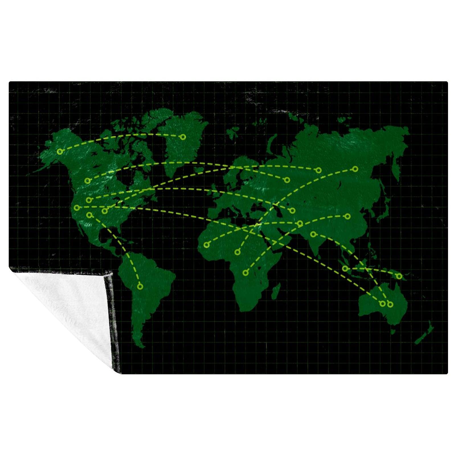 Couverture carte du monde vert foncé 150x100 cm douce et chaude pour canapé