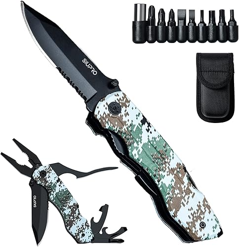 Cuchillo de bolsillo multiherramienta, regalos para hombres, él, papá, marido, novio, multiherramienta de supervivencia, alicates tácticos multiusos