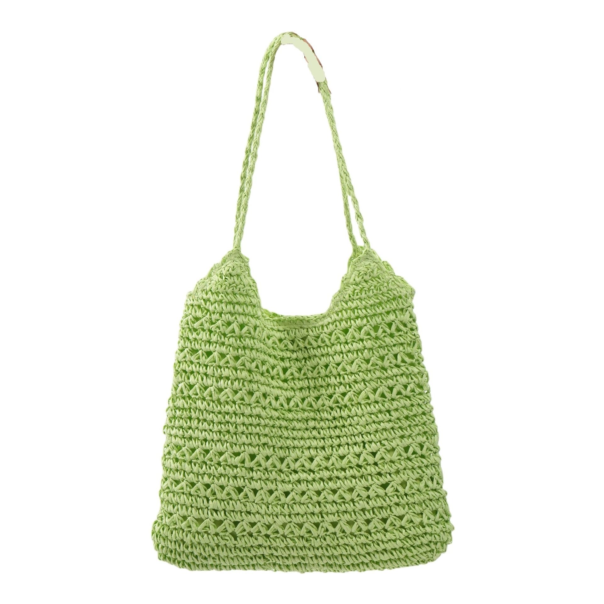 Sac en paille tissé main vert bonbon fourre-tout ajouré de plage