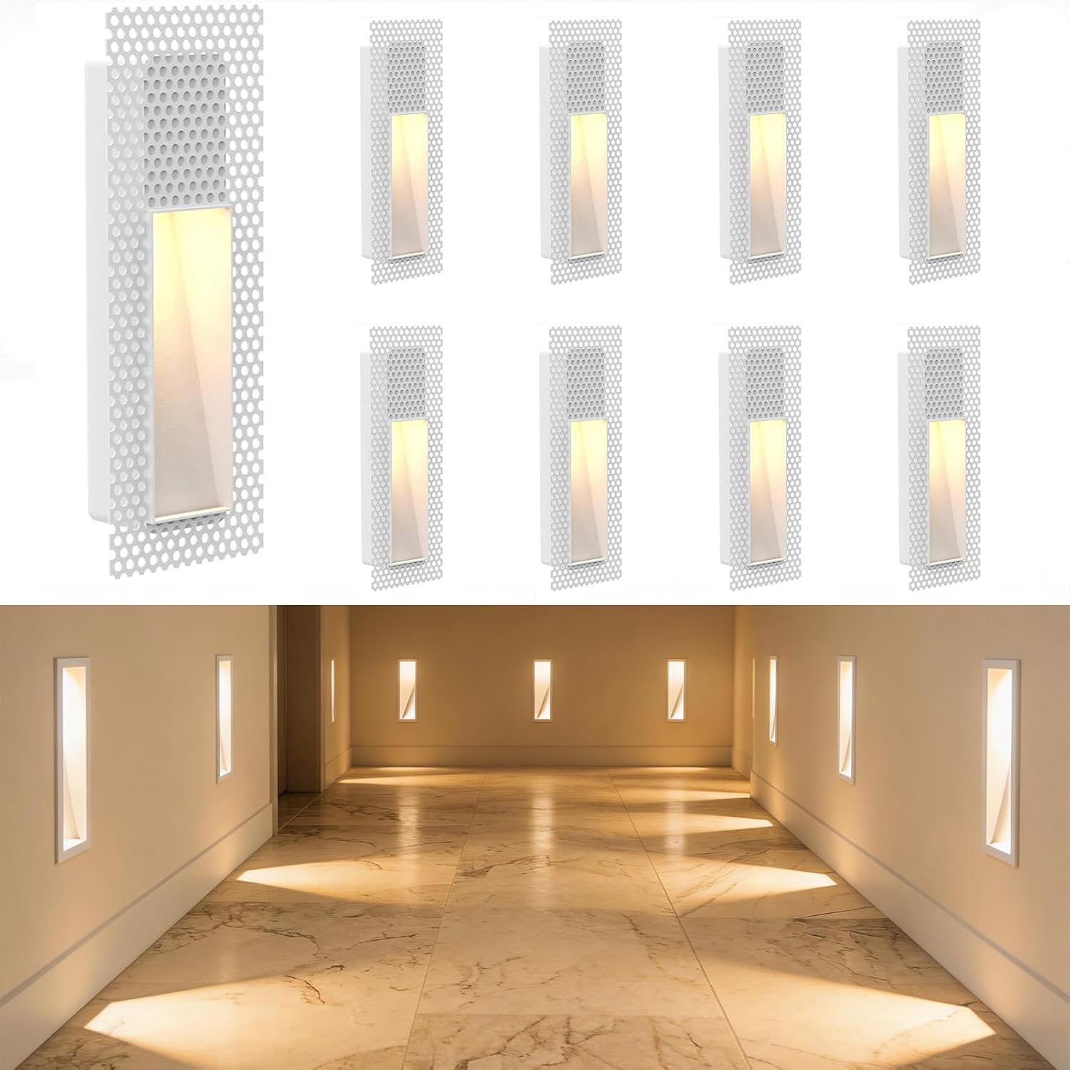 8-Pack Recessed Step Light, 2W LED Rectangle Wall Light 3000K Warm White, Indoor Stair Lights Indoor, Trimless Design for Stairway