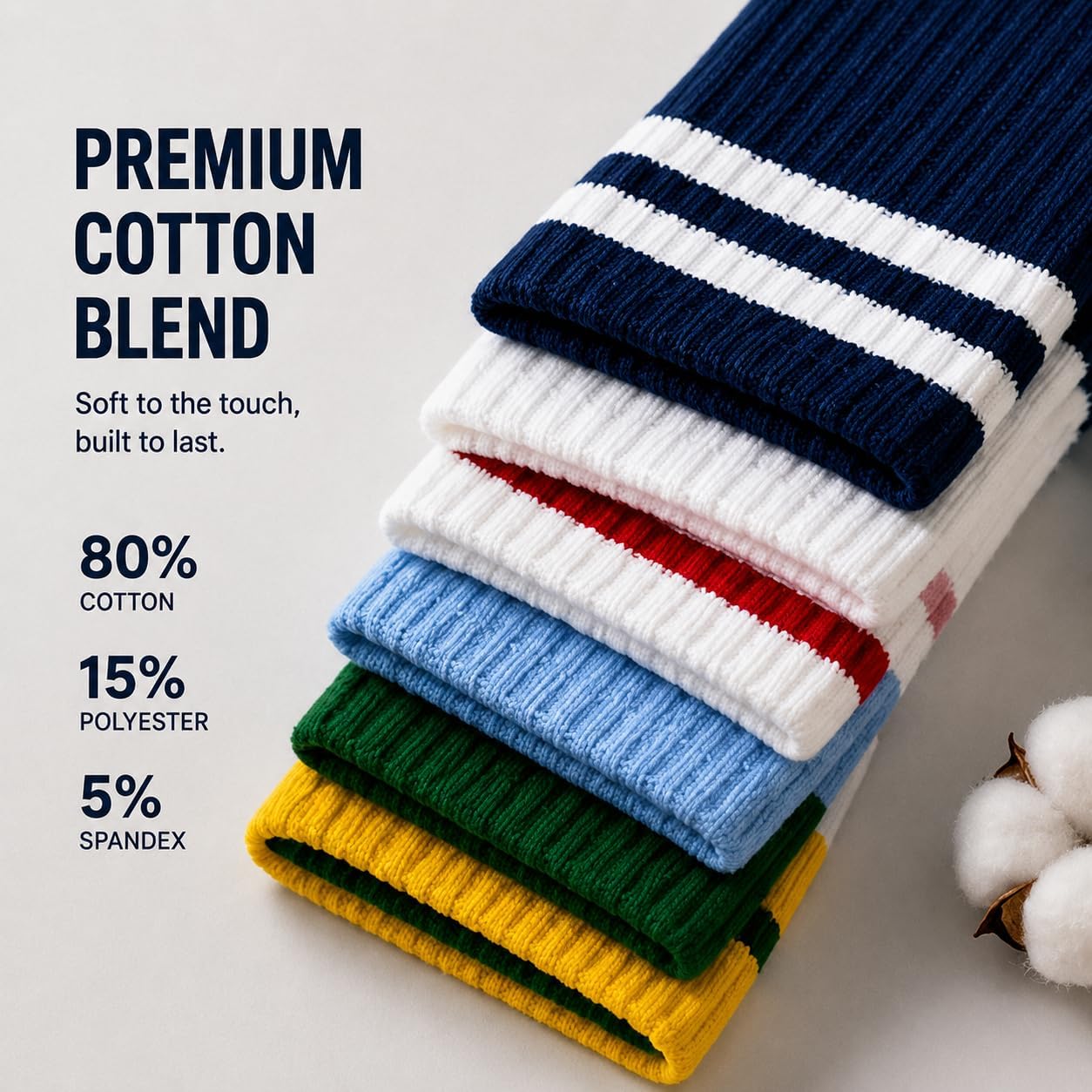 4 Pairs Striped Cotton Crew Socks, Cozy Breathable Casual Daily Gift Socks for Men & Women