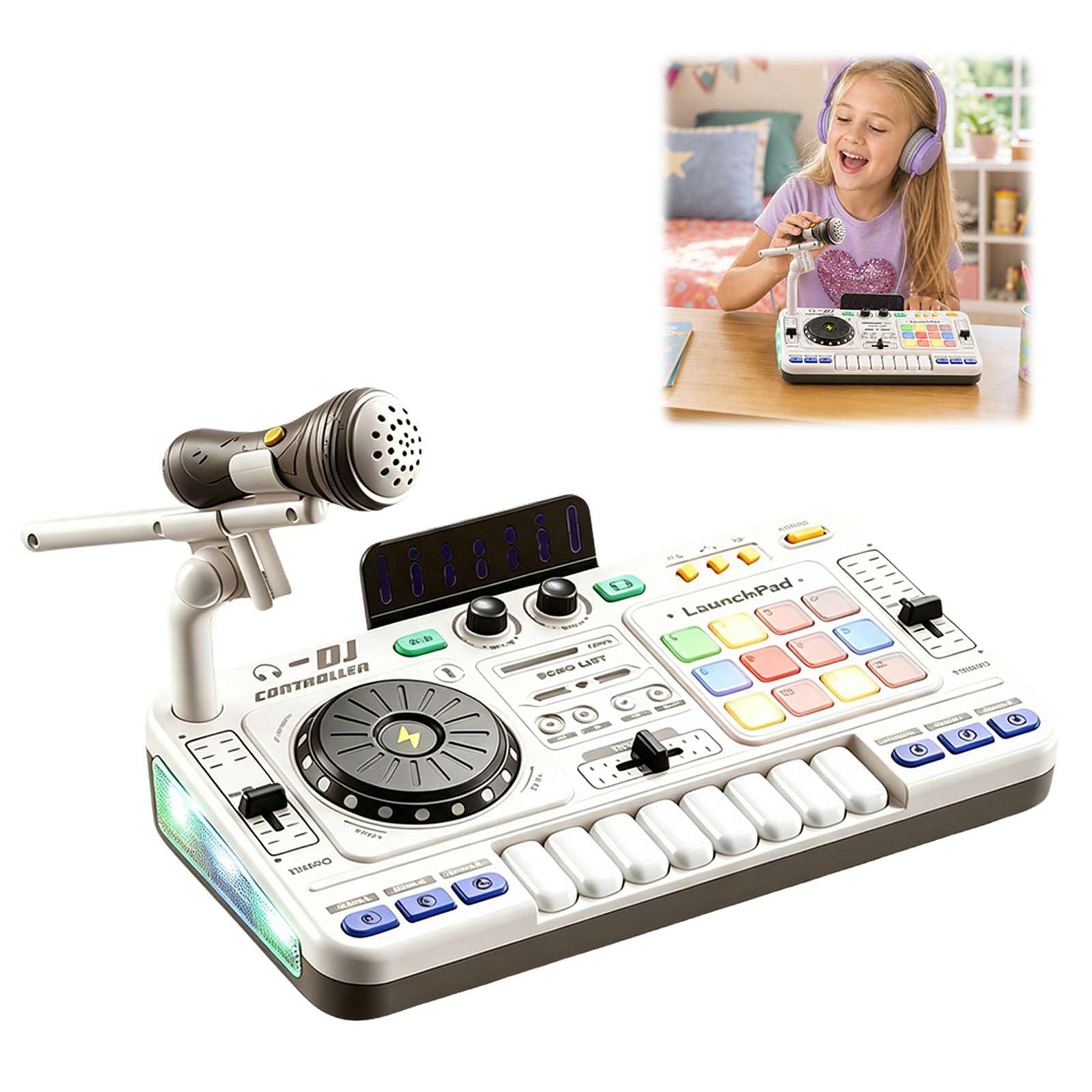 Kids DJ Music Mixer Table Board Set Toy with Microphone, Lights – Interactive Musical Toys for Ages 3-12 | Piano Keys, Disco Mode, Rechargeable for Kids Boys & Girls