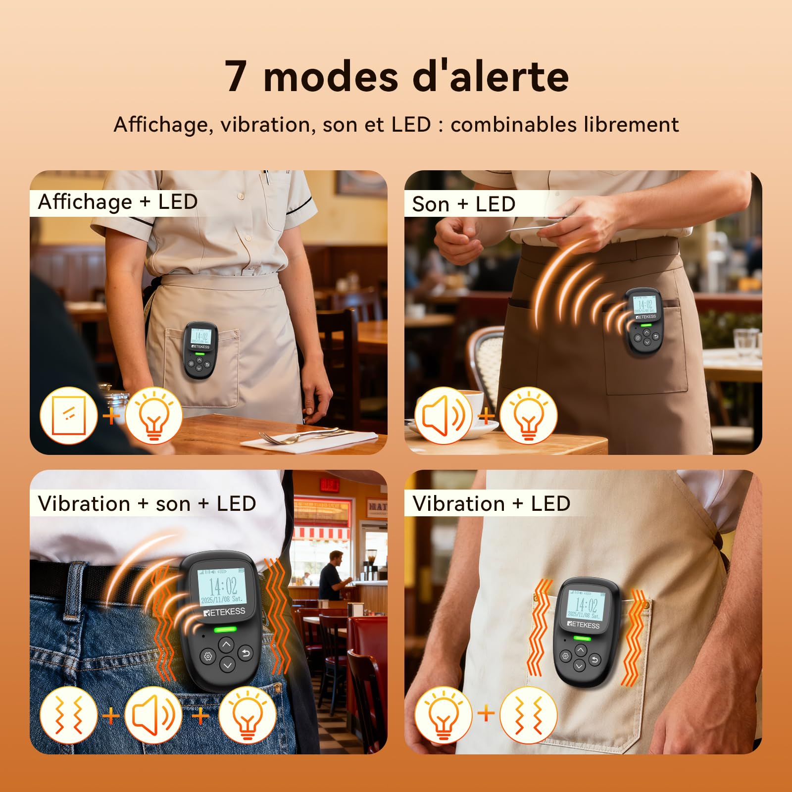 Retekess TD037 Bipeur Restaurant, Système de Bipeur avec Clavier 24 Touches, Facile à Utiliser, Clignotant et Sonore, 6 Bipeurs Inclus pour Restaurants, Cafés, Bars et Hôtels