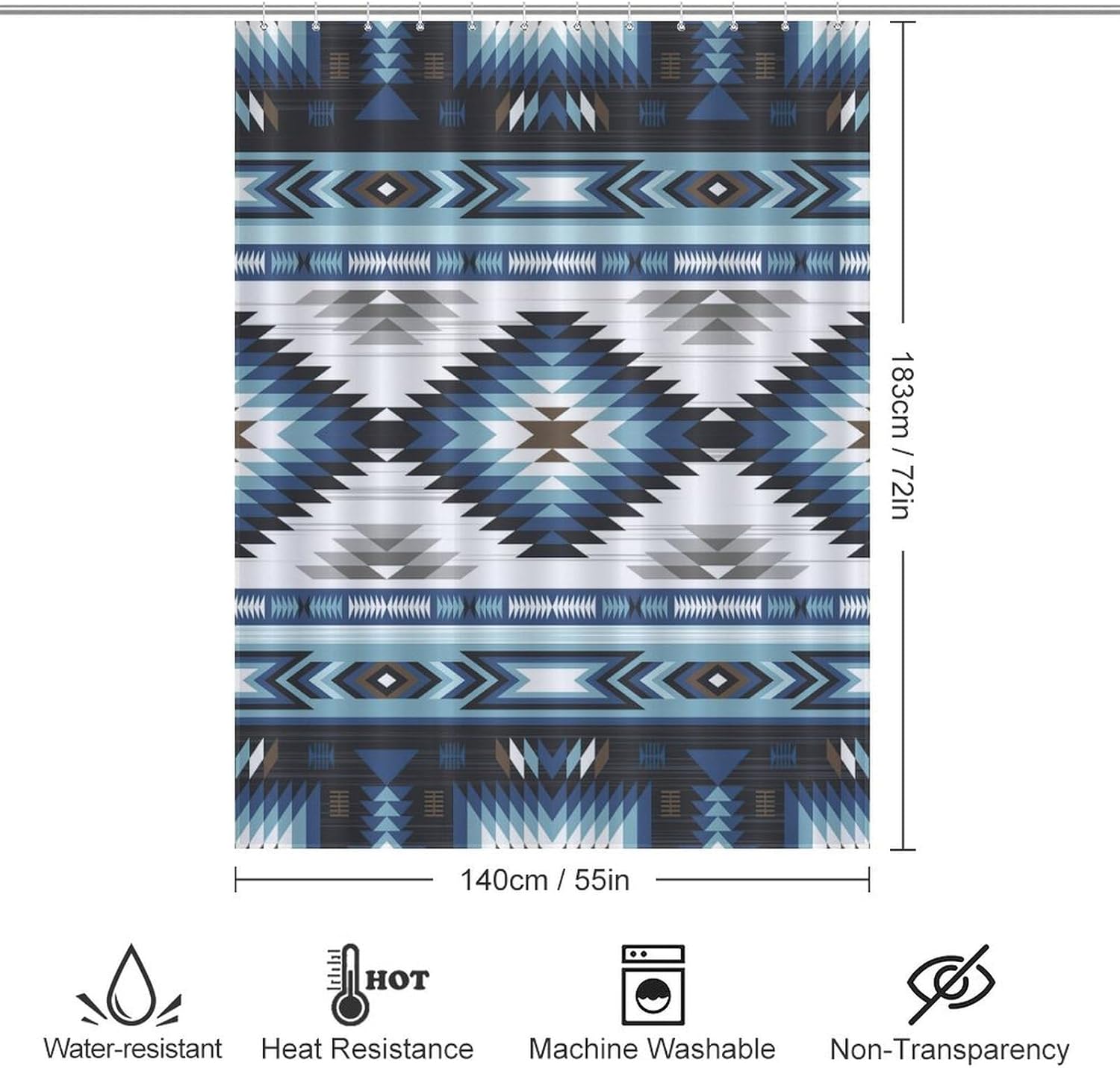Aztec Shower Curtain, Vintage Native American Western Ethnic Tribal Abstract Geometric Pattern Shower Curtain Sets for Bathroom Fabric Bath Curtain 12 Hooks 55x72Inch（140x183cm）