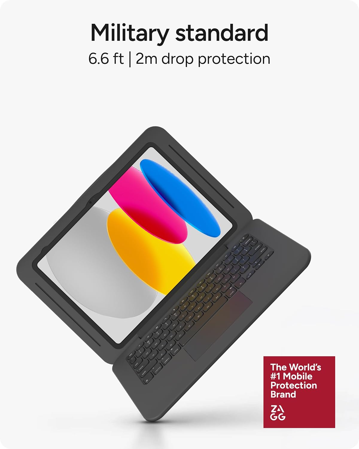 ZAGG Rugged Book Connect iPad 11" (A16) / 10.9" (Gen 10) Case - Keyboard Case for Classroom, 6.6ft Drop Protection, USB-C Direct Connect, Trackpad, Water-Resistant, Detachable Case, Asset Tag Window