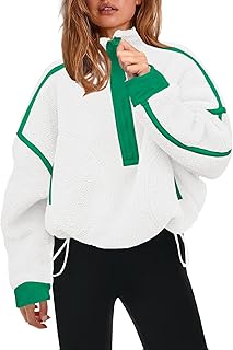 Womens Half Zip Sherpa Fleece Pullover Soft Oversized Sweatshirt with Pockets Warm Fuzzy Sweater