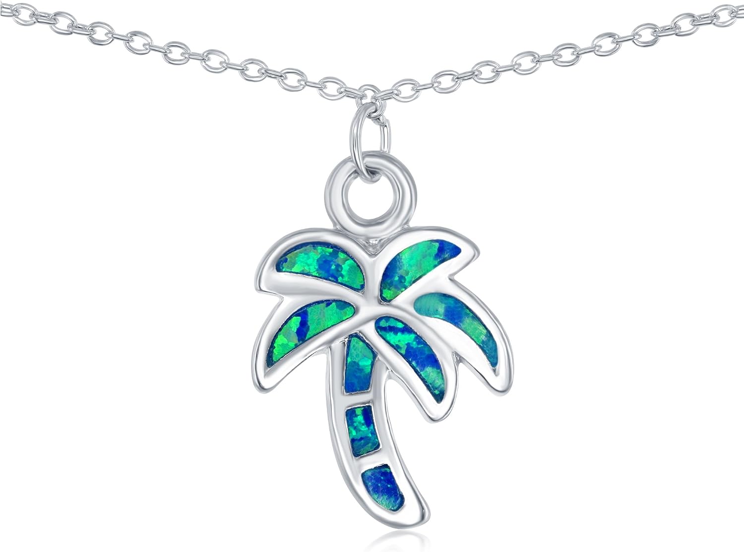 Sterling Silver w/Created Blue Opal Starfish/Turtle/Dolphin/Seashell/Anchor/Palm Tree 9+1" Nautical Anklet Bracelet