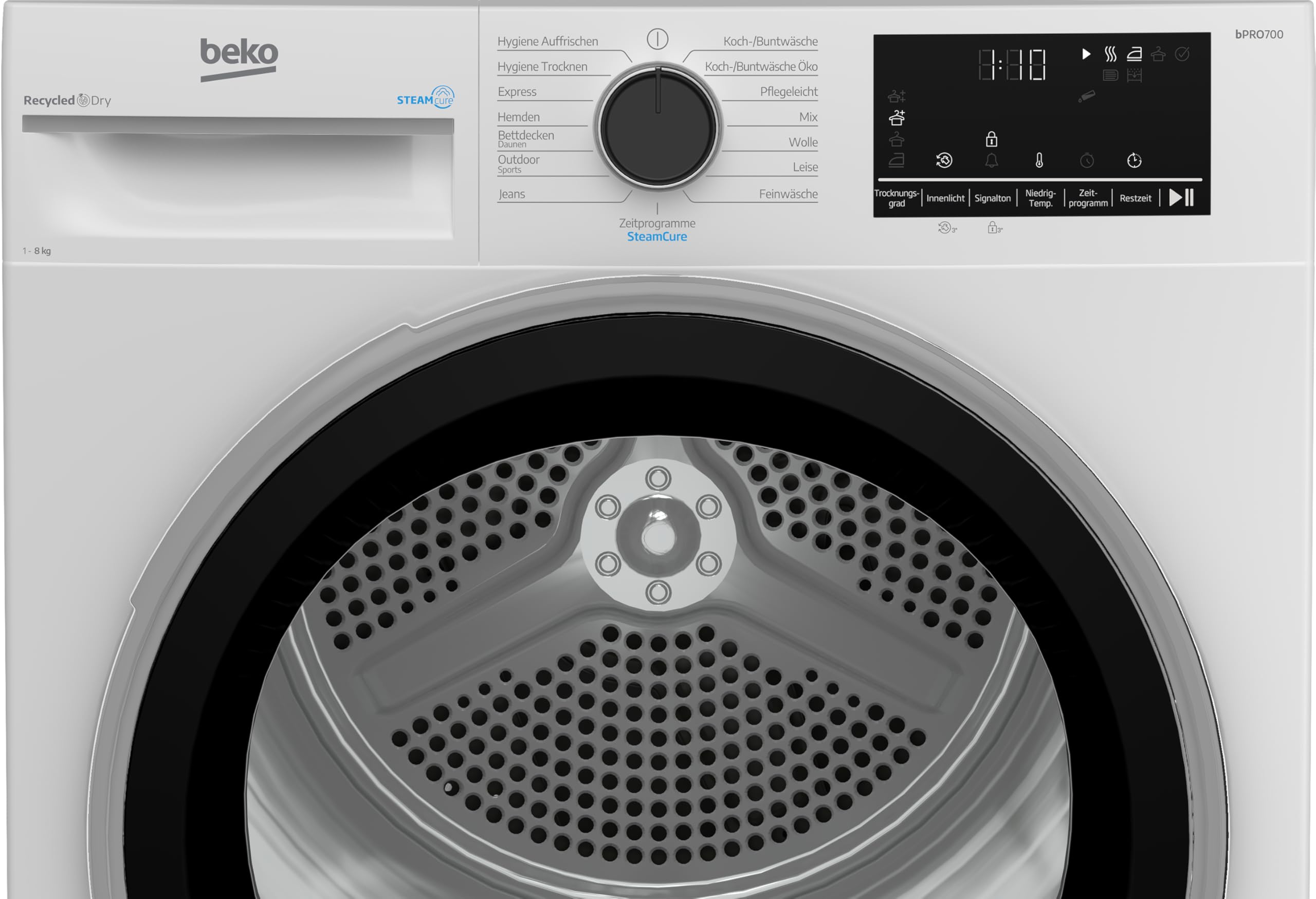 Beko B5TD6821B Wäschetrockner, 8 kg, Frontlader Wärmepumpentrockner, 15 Programme, Sensortrocknung, Leise-Programm, Aquawave Schontrommel, Säulenfähig, Weiß