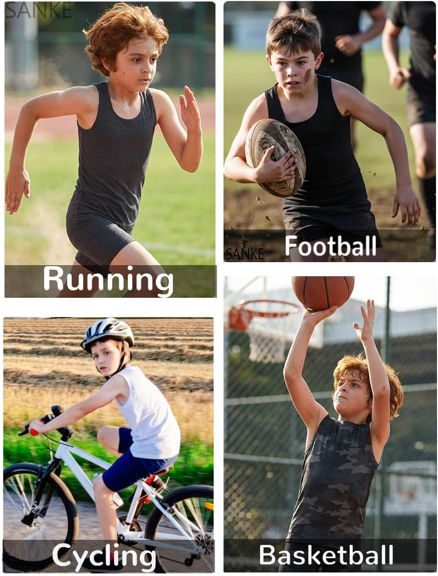 3 Pack Youth Boys Sleeveless Compression Shirt Football Undershirt Athletic Sports Tank Top for Baseball Baselayer - Image 2