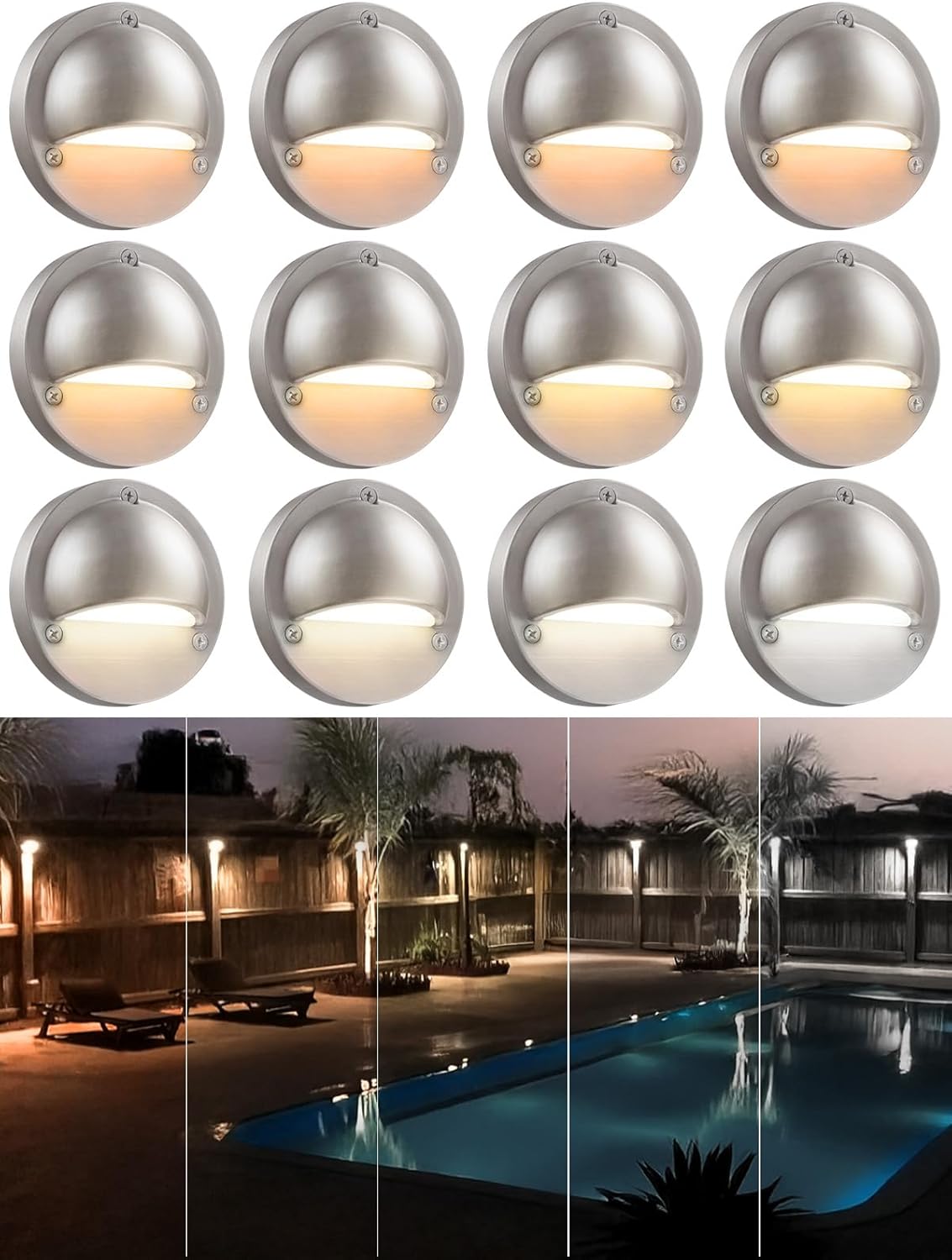 LEONLITE 12-Pack 5CCT 3.74inch Low Voltage LED Deck Light, Satin Nickel