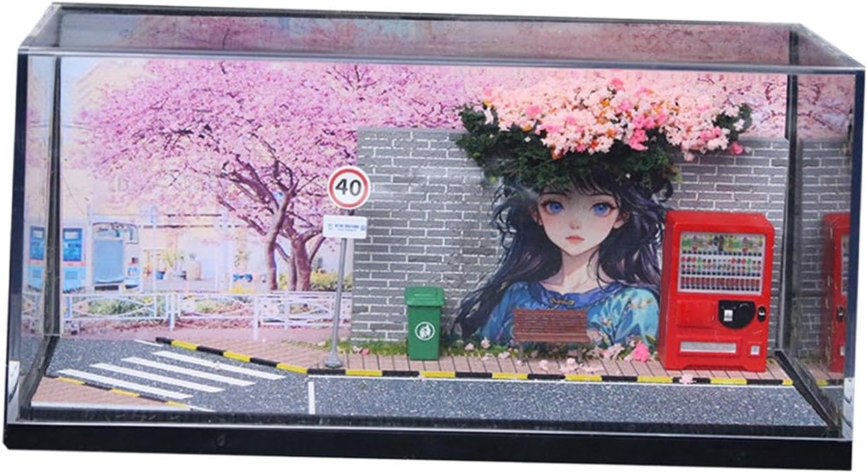Menolana 1/64 Diorama Display Case Showcase with Cover Decorative Collectible for Model Car Storage,Scenic Diorama Display