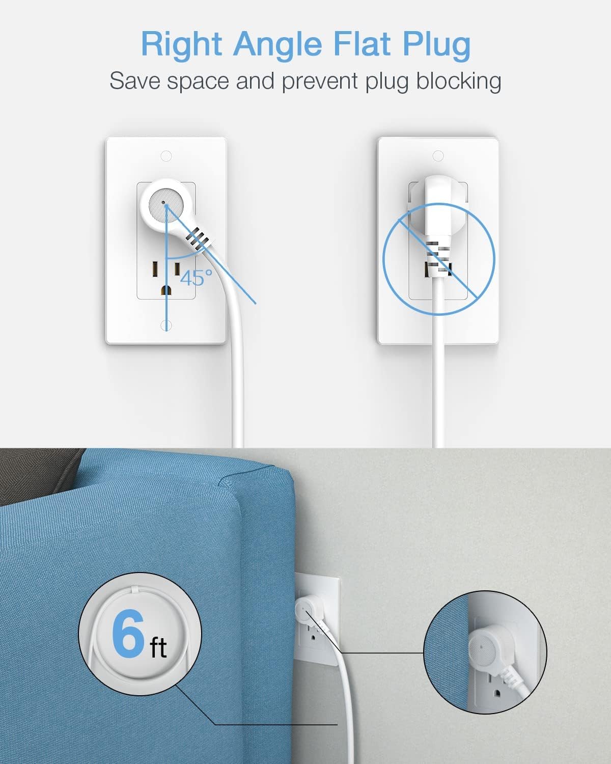 Surge Protector Power Strip, TESSAN 8 AC Outlets and 4 USB Ports with Flat Plug Extension Cord 6 Feet, 1080 Joules Protection, Wall Mountable, Small Compact Size for Home Office, Gray