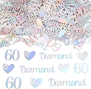 60th Wedding Anniversary Diamond Decorations Confetti, 200pcs Mirror Paper Confetti, Love Heart & Diamond Shapes, Multiple Colors