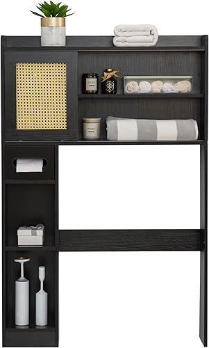 Miniatura 7 de Armario de almacenamiento de 6 niveles sobre el inodoro, estante independiente para ahorrar espacio sobre el inodoro con estantes ajustables, puerta