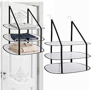 2 Pcs 3 Tier Sweater Drying Rack Flat Mesh Foldable, Over The Door Folding Drying Rack for Sweater, Clothes, and Room Organization, Perfect for Apartments Dorms Bathrooms (Black, 26.5x18x34.5 IN)