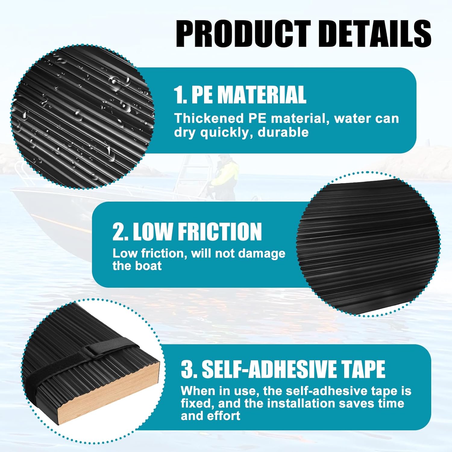 SUPOWER Bunk Wrap Kit Roll with Endcaps for Boat Trailer, 24"x2"x4" Waterproof PE Synthetic Bunk Cover Replaces Carpet, Black