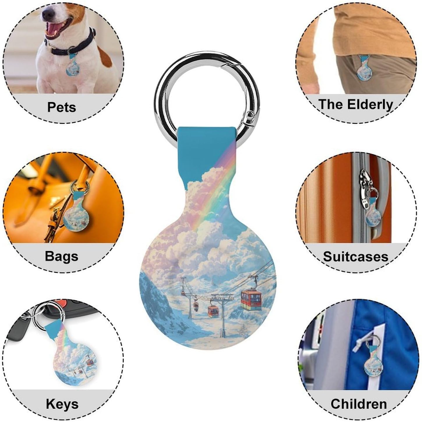 Rainbow Ski Cable Car Fashion Cover Compatible with AirTag Holder Case Keychain Anti-Scratch for Pet Luggage image 3