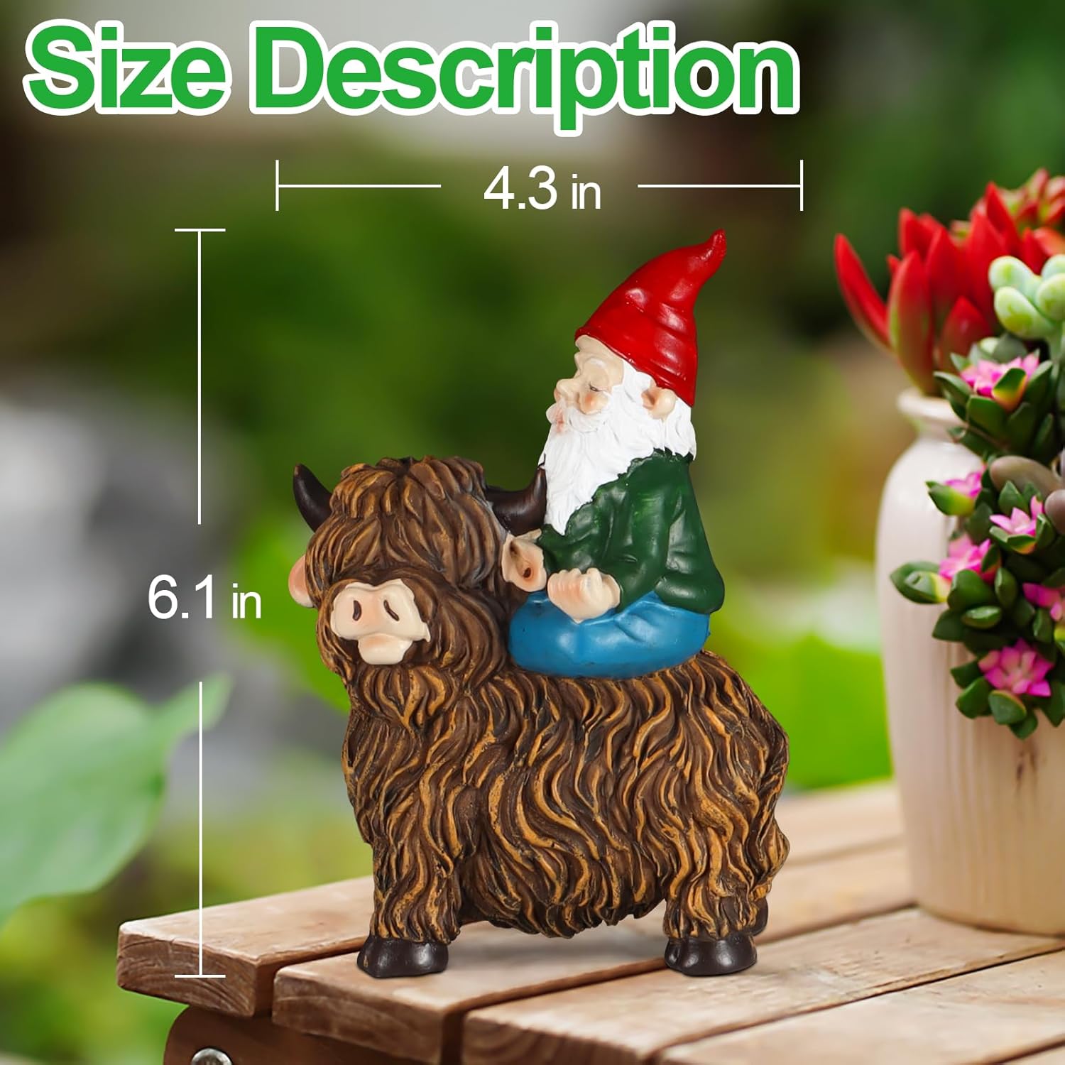 nawaza Garden Gnomes Decor Outdoor Statues Gnome on Highland Cow Outdoor Decorations for Patio,Yard and Gift for Mom 1 pcs