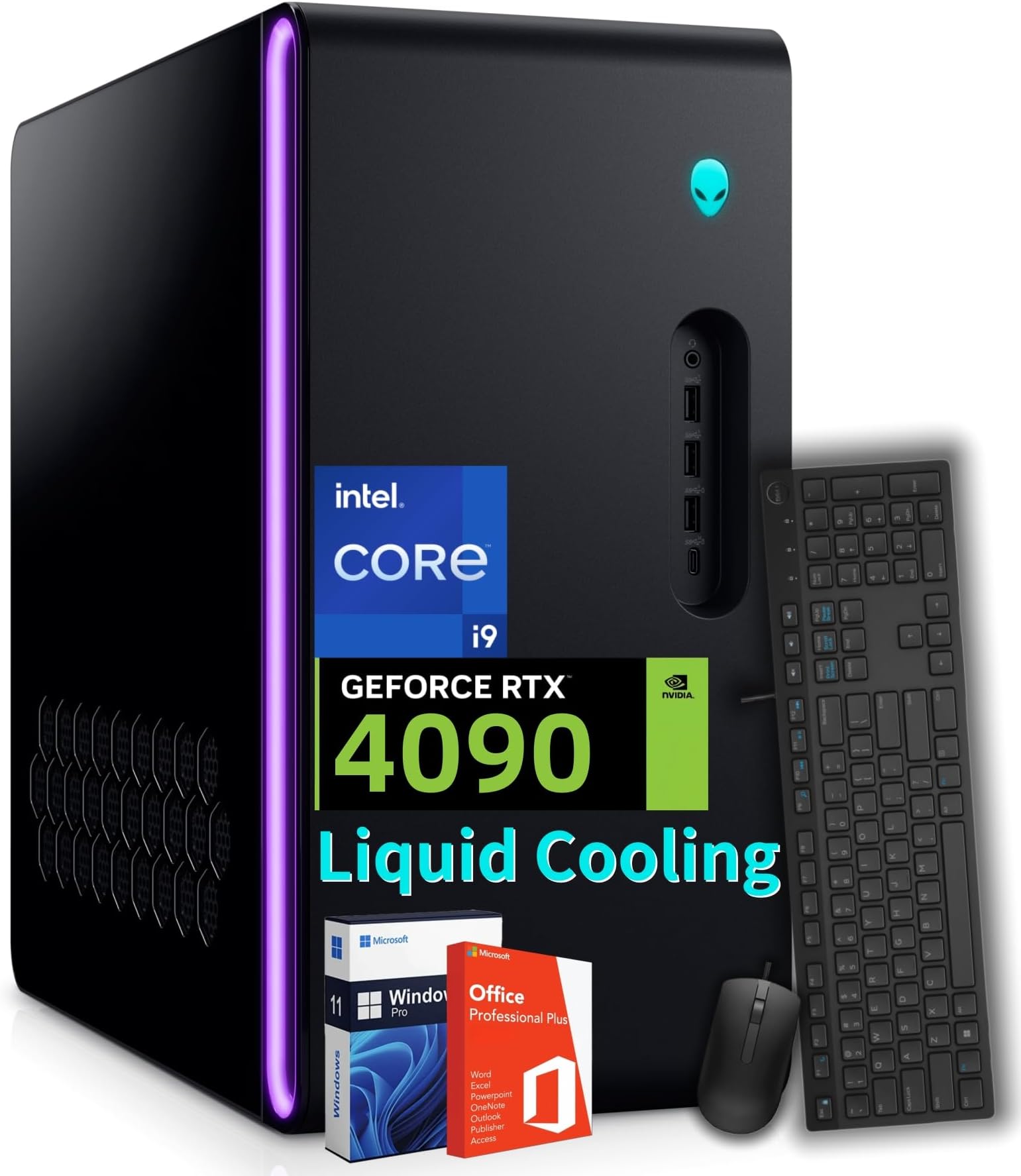 Alienware Aurora R16 Gaming PC Desktop, NVIDIA RTX 4090 24GB (Beats RTX 5080), Intel i9 14900KF, AlienFX Liquid Cooling, 64 GB DDR5, 8 TB SSD, Custom RGB Lights, Windows 11 Pro, Office Pro Lifetime