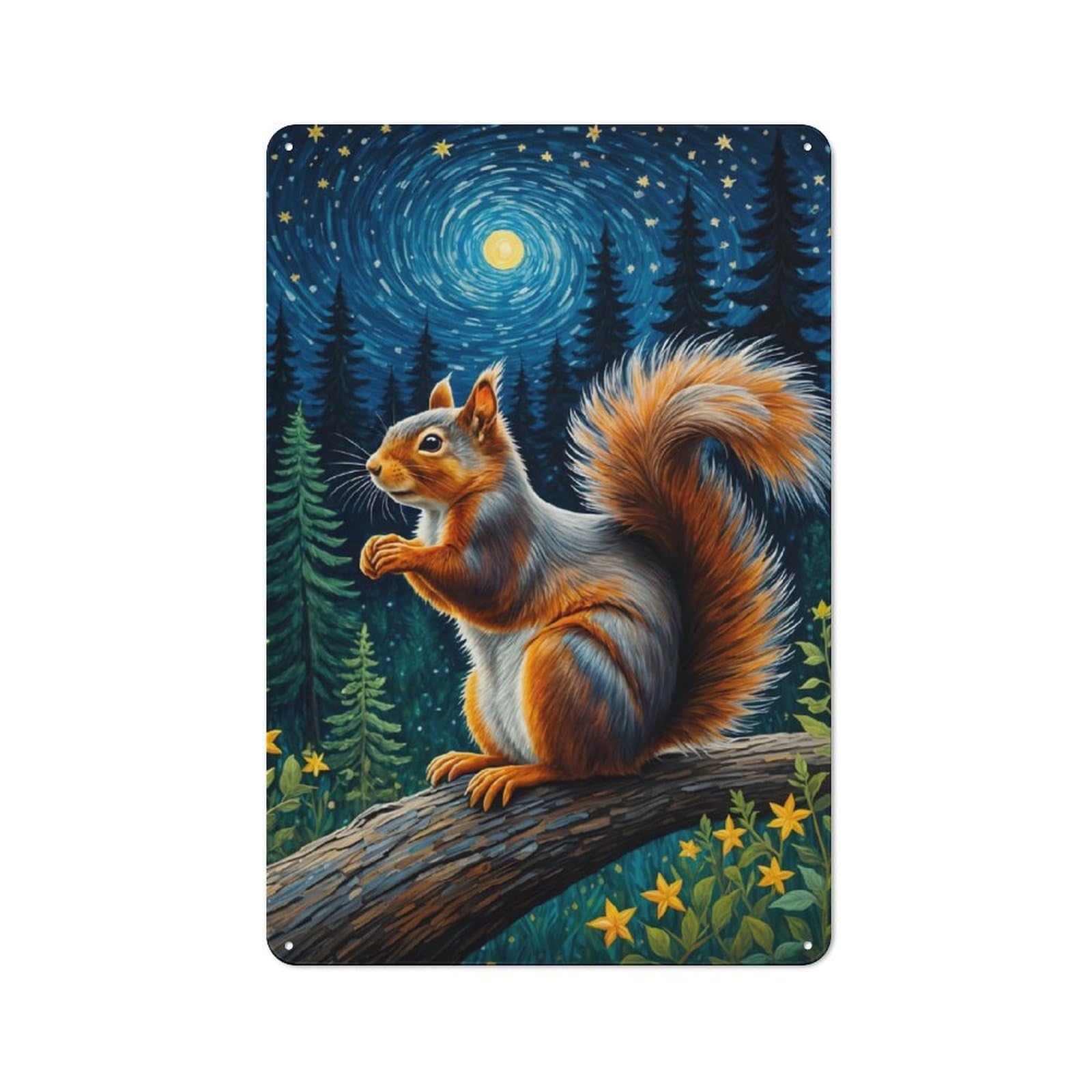 Junmoney Squirrel Starry Night Vintage Tin Sign With Design 30X20cm, Nostalgic Nostalgic Wall Art For Living Room, Hallway, Kitchen Or Cafe