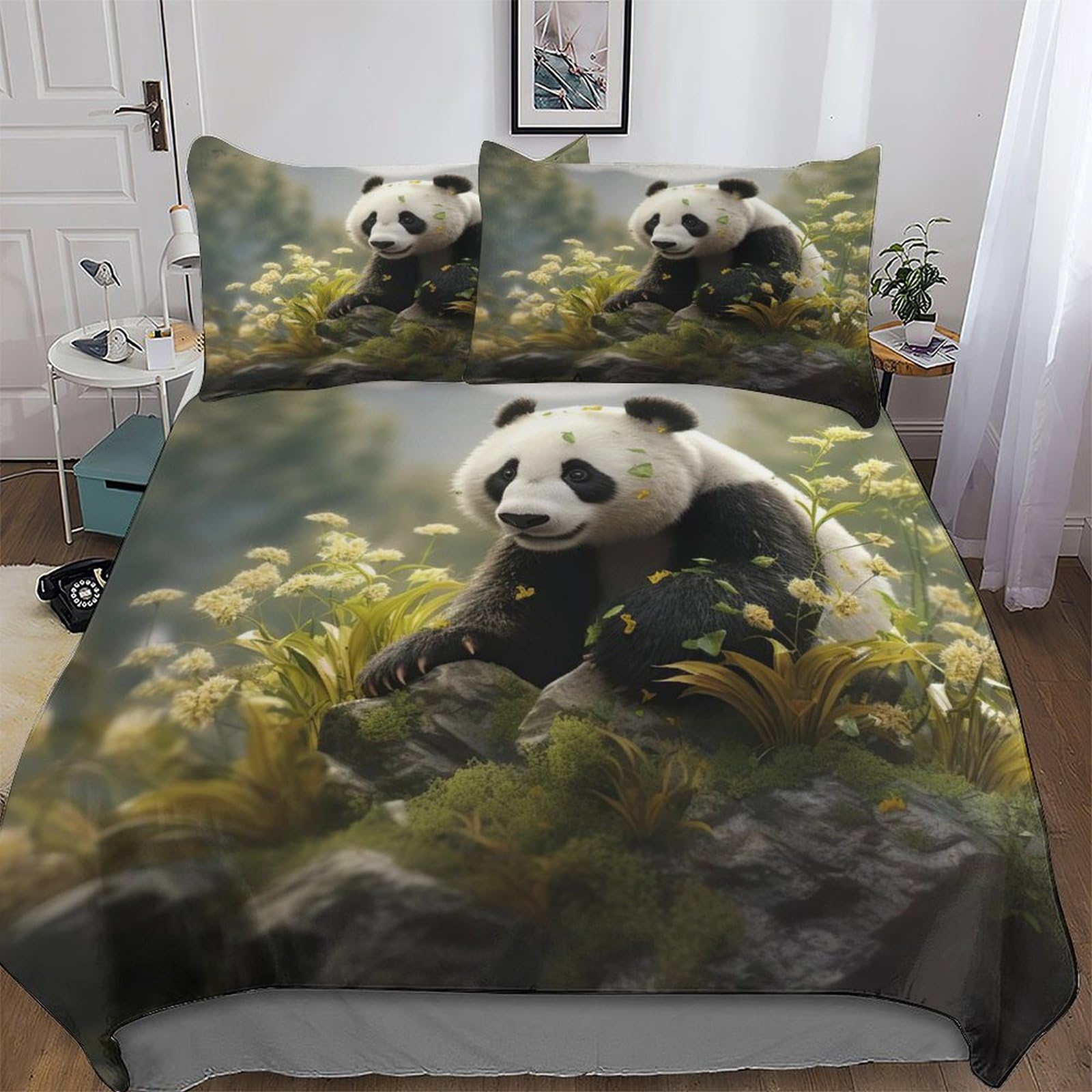 Housse de couette panda pour chambre enfant ou adulte avec parure de lit microfibre