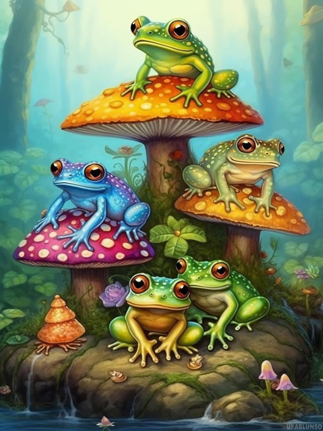 UPABLUNSO Mushroom Diamond Painting Kits Frog Diamond Painting Full Round Gemstone Crystal Diamond Art Kits for Home Decor Wall Decor 12x16 Inch