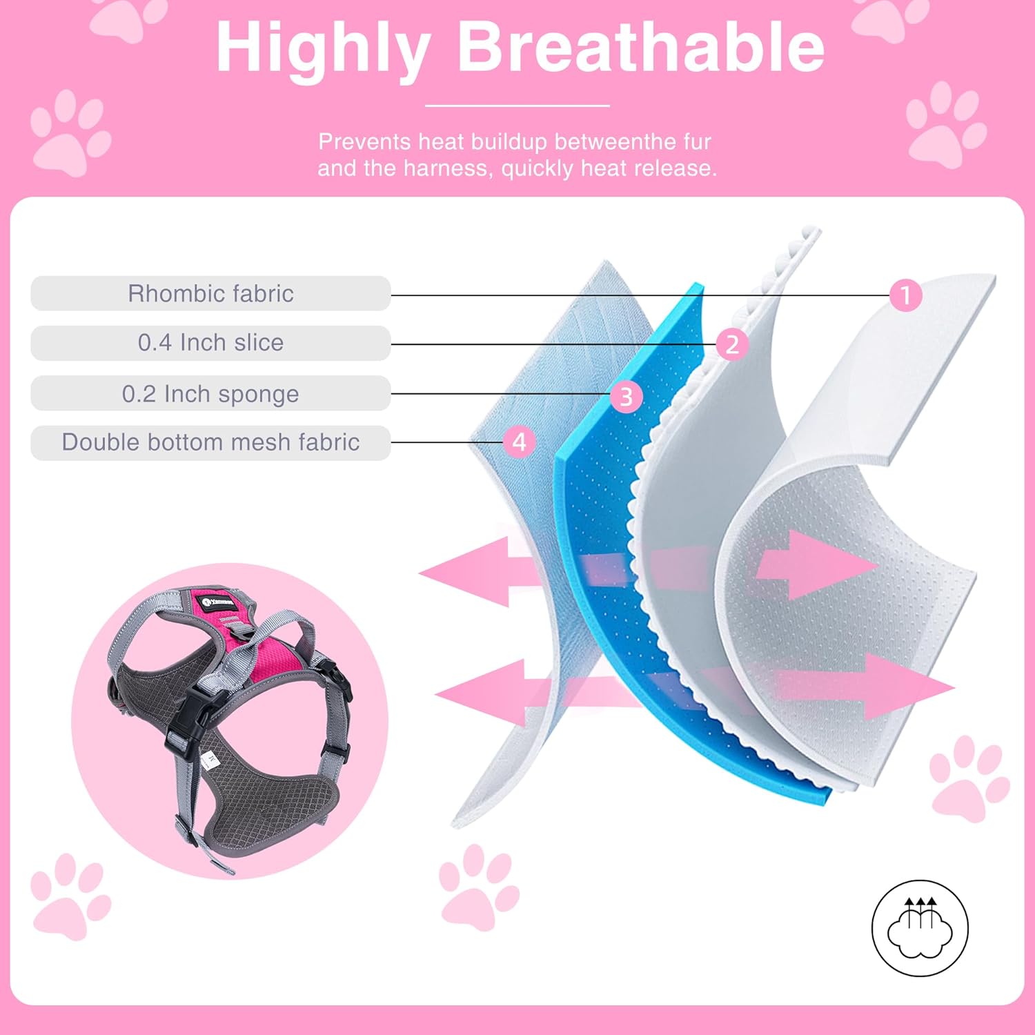 Escape Proof Dog Harness Medium Sized with Handle, Easy Walk Dog Harness Reflective Adjustable Soft for Training