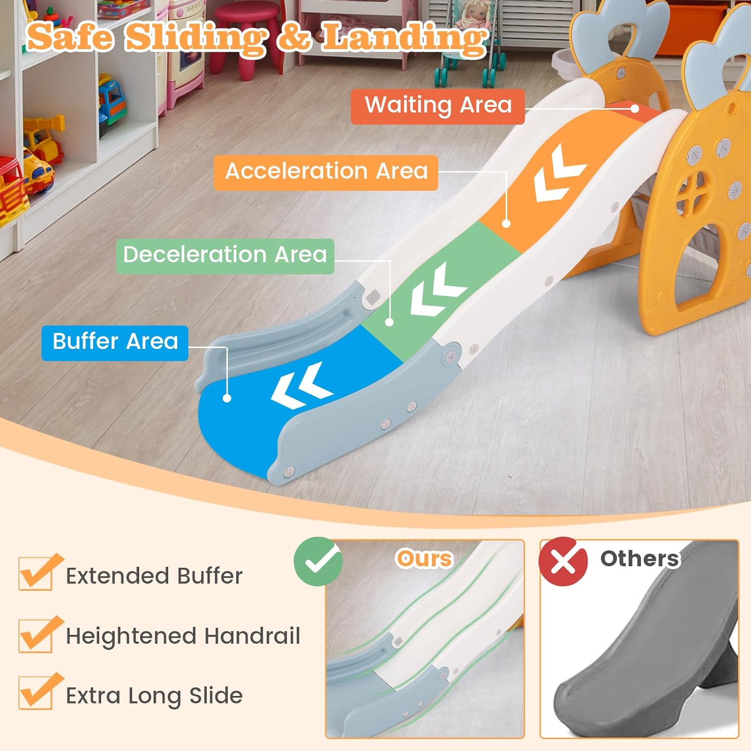 HONEY JOY Toddler Slide, 3 in 1 Freestanding Slide for Kids, Indoor Outdoor Pineapple Playset Gym w/Basketball Hoop & Ball, Ladder Climber, Foldable Baby Playground for Boys Girls Age 3+