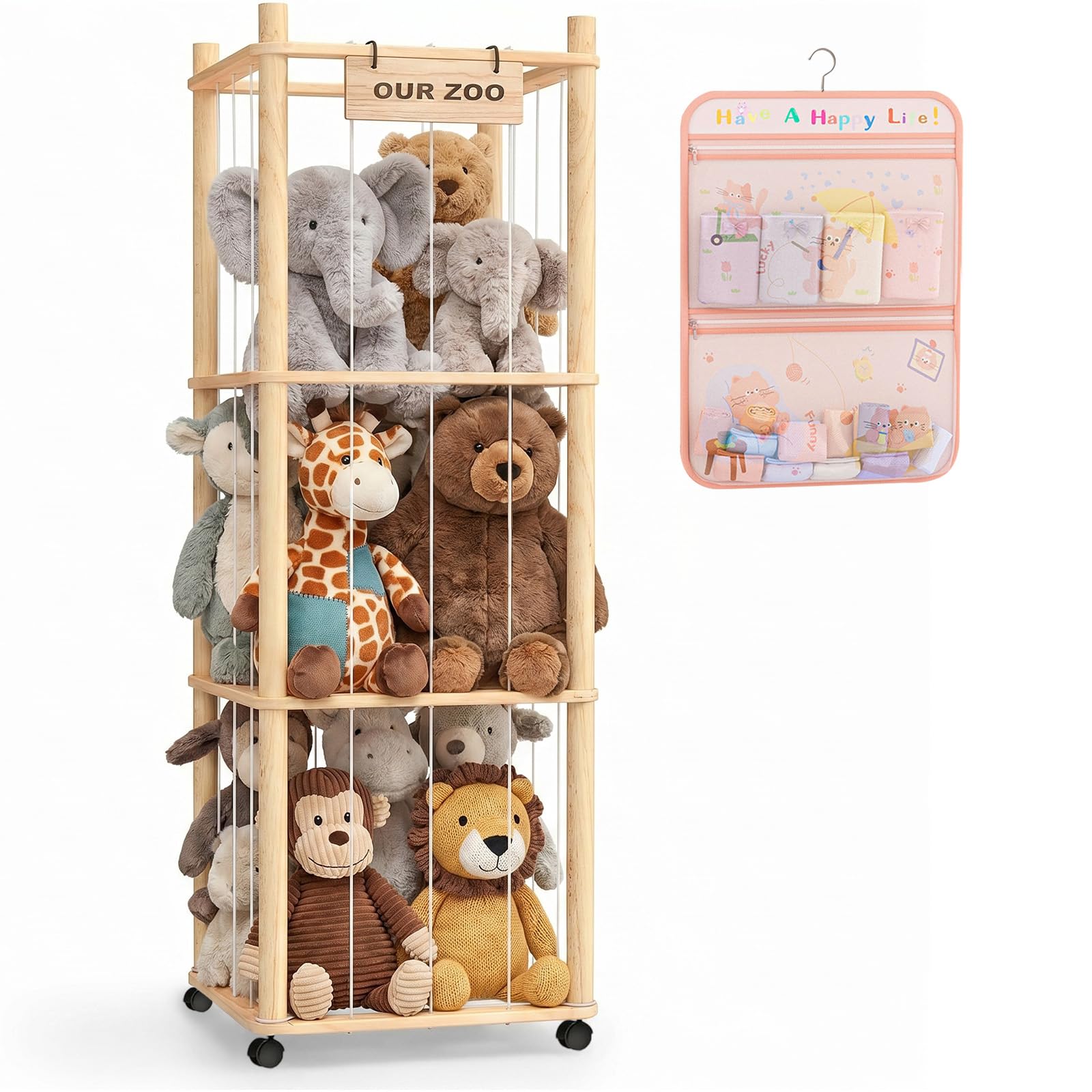 zxevg Wooden Stuffed Animal Storage with Bag