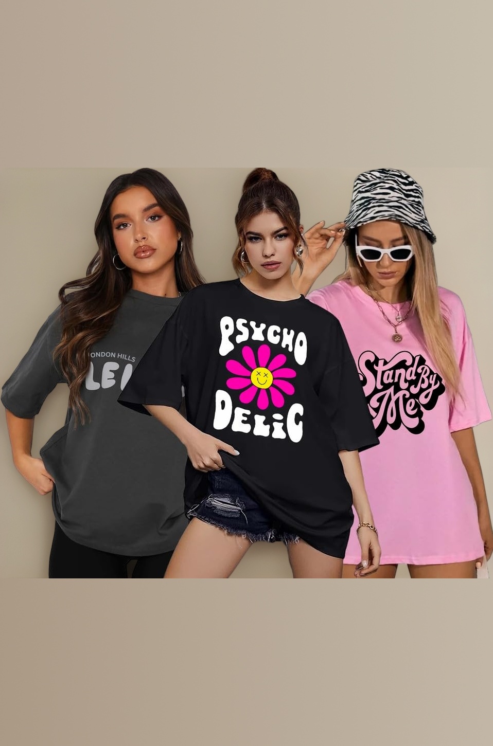 Women's Cotton Oversized Fit Printed Round Neck Oversized T-Shirt | Loose Fit Drop Shoulder T-Shirt Pack of 3
