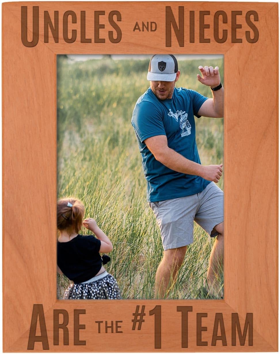 Uncle Gift Uncles and Nieces are the #1 Team Natural Wood Engraved 5x7 Portrait Picture Frame Wood
