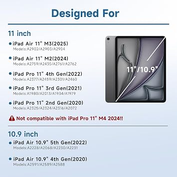 Keyboard case for ipad Air 11 inch(M2 2024)/10.9 Inch Air 5th 4th Generation & iPad Pro 11 inch (1st/2nd/3rd/4th Gen) 360 rotational case Folio Cover with Pencil Holder - Backlit Detachable-(Black)