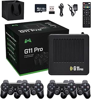 G11 Pro Game Box, All8bit G11 Pro 100000 Games, 2.4G Wireless Dual Controller, 100,000 Retro Games, Plug and Play Video Games, Comes with 4 Wireless Dual Controllers (128G（4 Handles）)