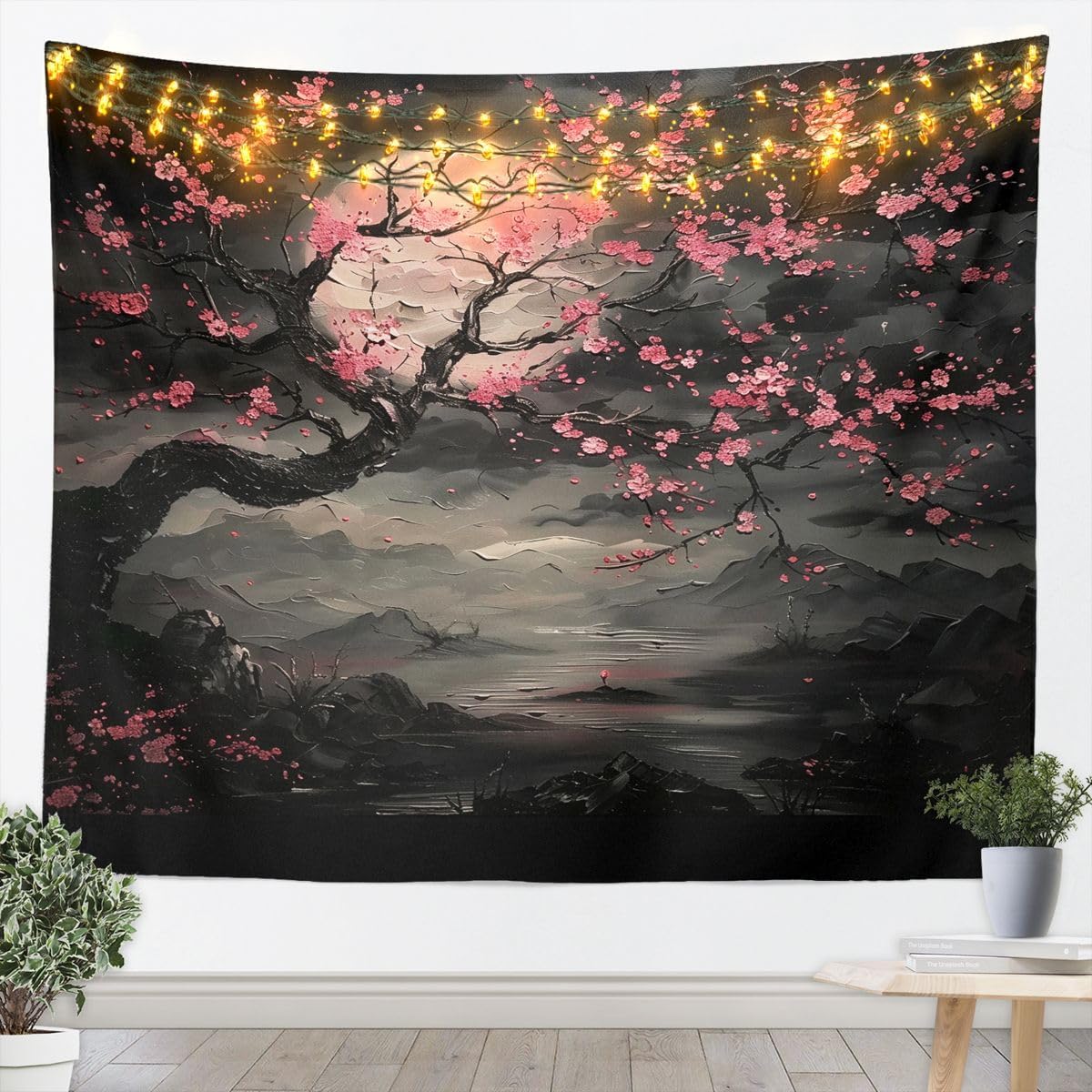 jejeloiu Japanese Ukiyoe Theme Tapestry Medium 59"x59" Japanese Mount Fuji Wall Hanging Blanket Ink Wash Mountain Lake Wall Art for Living Room Bedroom Decoration image 3