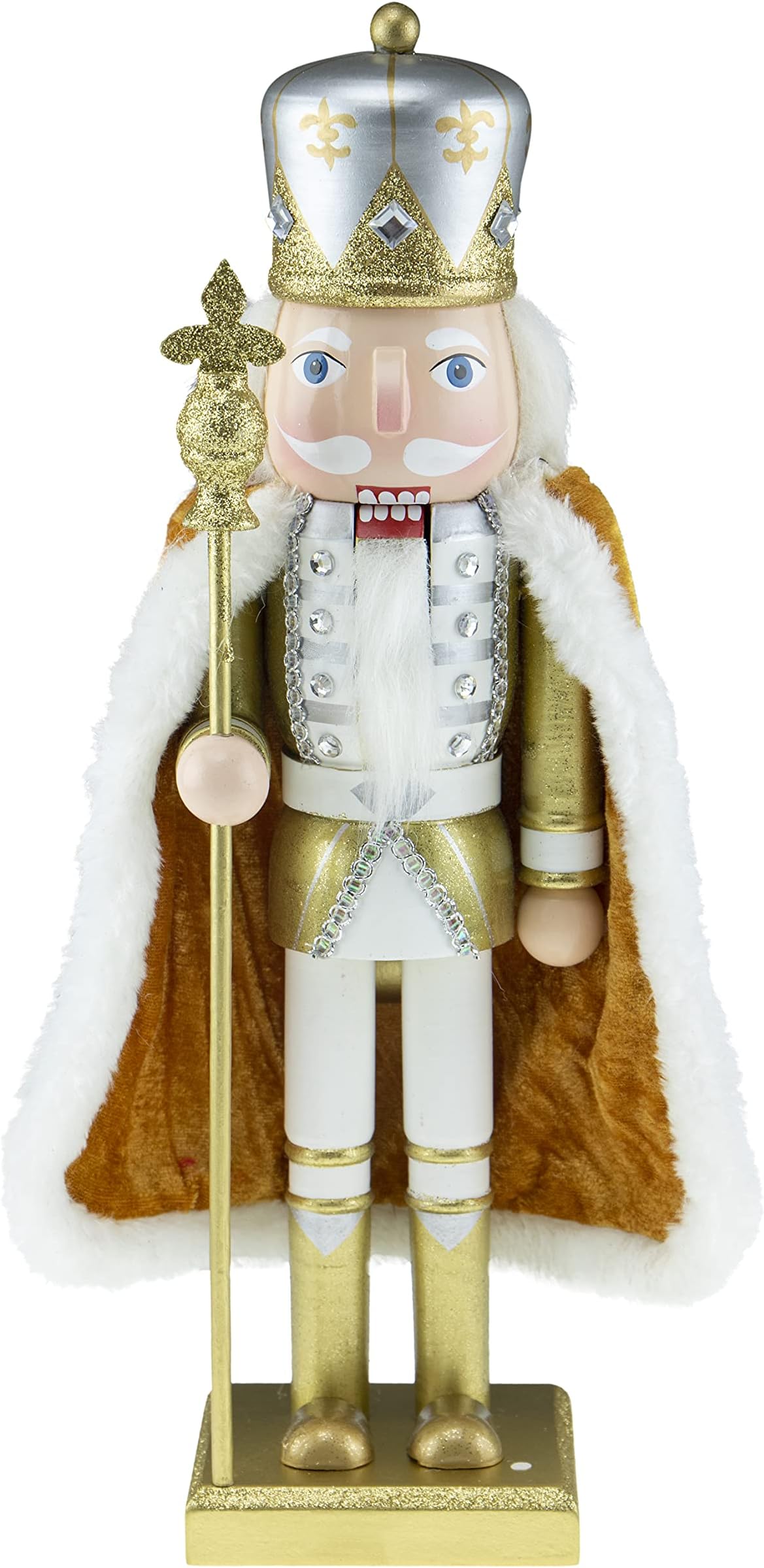 Traditional Wooden Gold King Nutcracker with Staff by Clever Creations | Festive Christmas Decor | 14" Tall Perfect for Shelves and Tables | 100% Wood