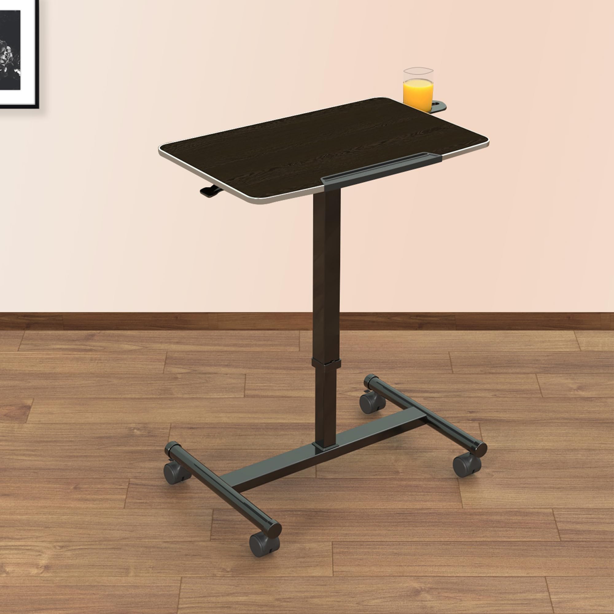 TABLE MAGIC Adjustable Height Laptop Table | Pneumatic Sit & Stand Rolling Desk 71–110 cm | Laptop Table for Home Office 70 x 45 cm Work Surface | Cup & Tablet Holder | Wenge-Black