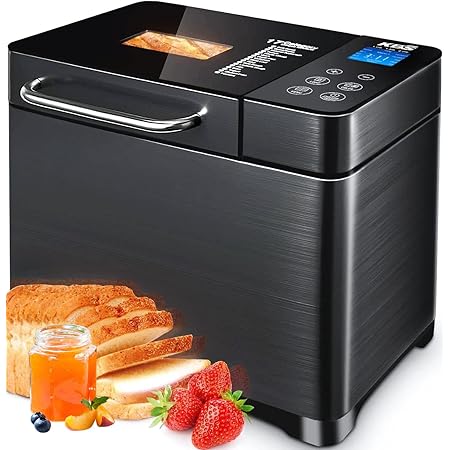 KBS 17-in-1 Bread Maker-Dual Heaters, 710W Bread Machine Stainless Steel with Gluten-Free, Dough Maker,Jam,Yogurt PROG, Auto Nut Dispenser,Ceramic Pan& Touch Panel, 3 Loaf Sizes 3 Crust Colors,Recipes