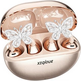 Jewelry-Inspired Clip On Earbuds with Removable Butterfly,Comfortable Fit Open Ear Clip-On Headphones,Wireless Bluetooth Ear Cuff Headphones for Women,Removable Clip Ear Buds Gift (Rose Gold)