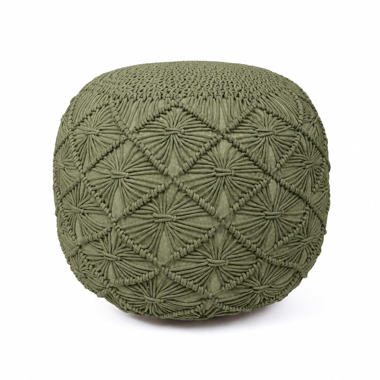 Cotton Macrame Pouf Ottoman 20x20x14 Green Handwoven Dori Footrest Stool