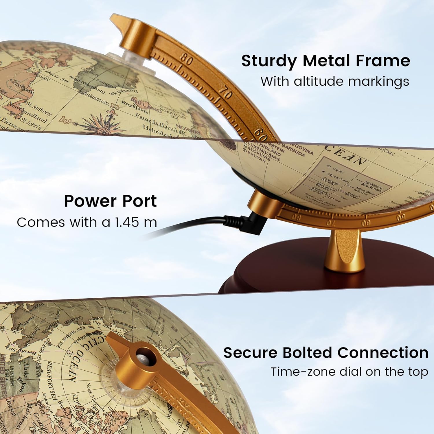 Goplus 8 Inch Illuminated World Globe, Night Light up Globe Lamp with Wooden Stand and HD Map for Adults Home Office, Desktop Decoration (Bronze)