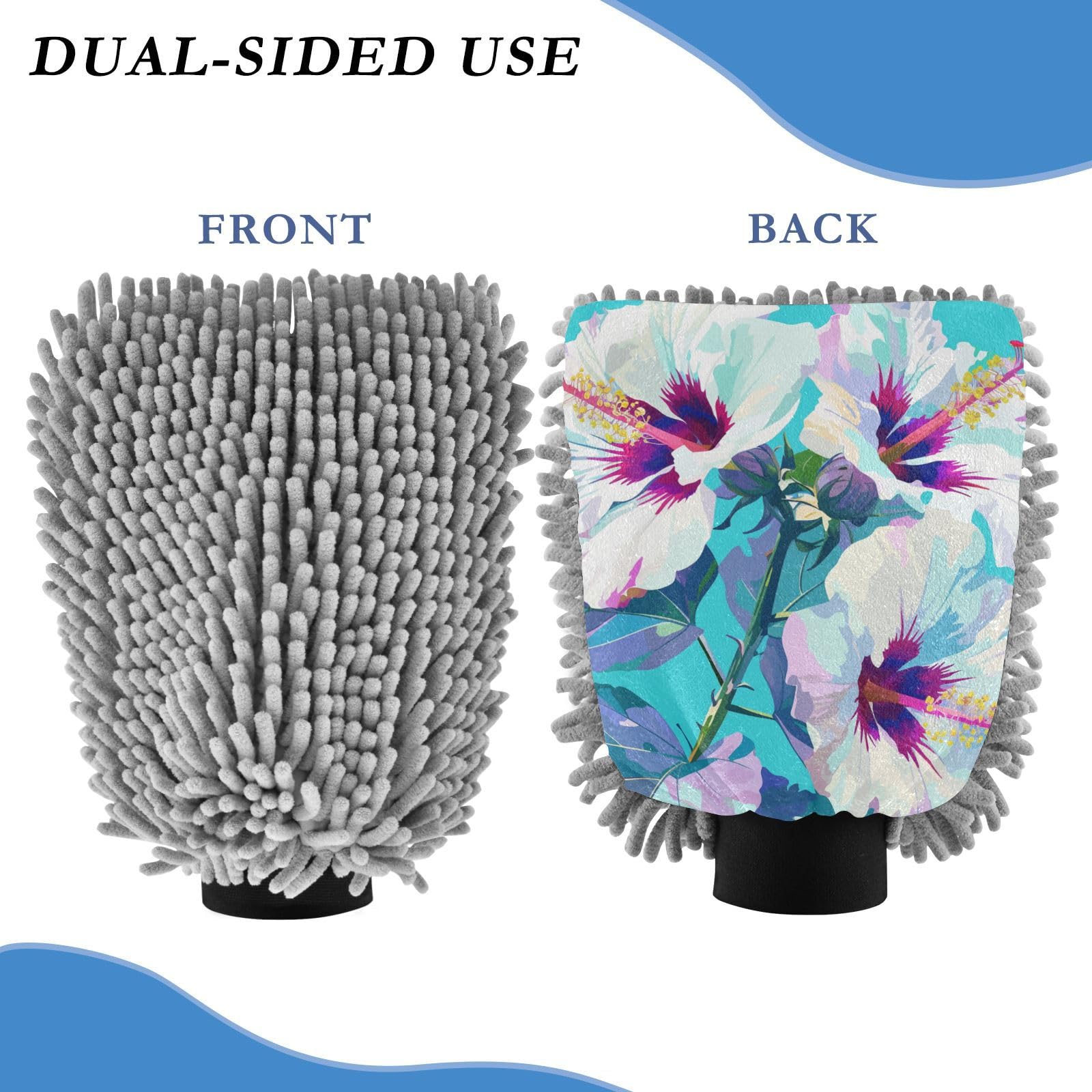 Sweet Mint Green Flowers Microfiber Car Wash Mitt Non Scratch Wash Mitts for Cars Car Washing Drying