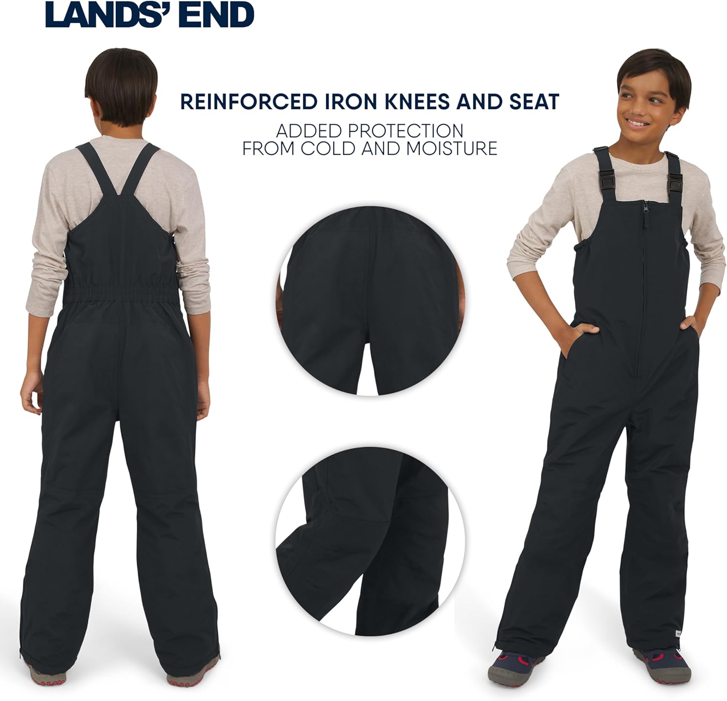 Lands' End Unisex Kids Squall Waterproof Adjustable Insulated Iron Knee Snow Bib Overalls - Image 4