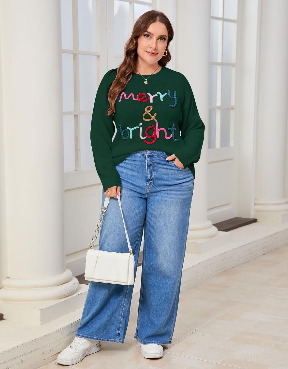 Alsol Lamesa Women's Plus Size Valentines Sweater Merry and Bright Long Sleeve Crewneck Loose Pullover Tops XL-5XL - Image 6